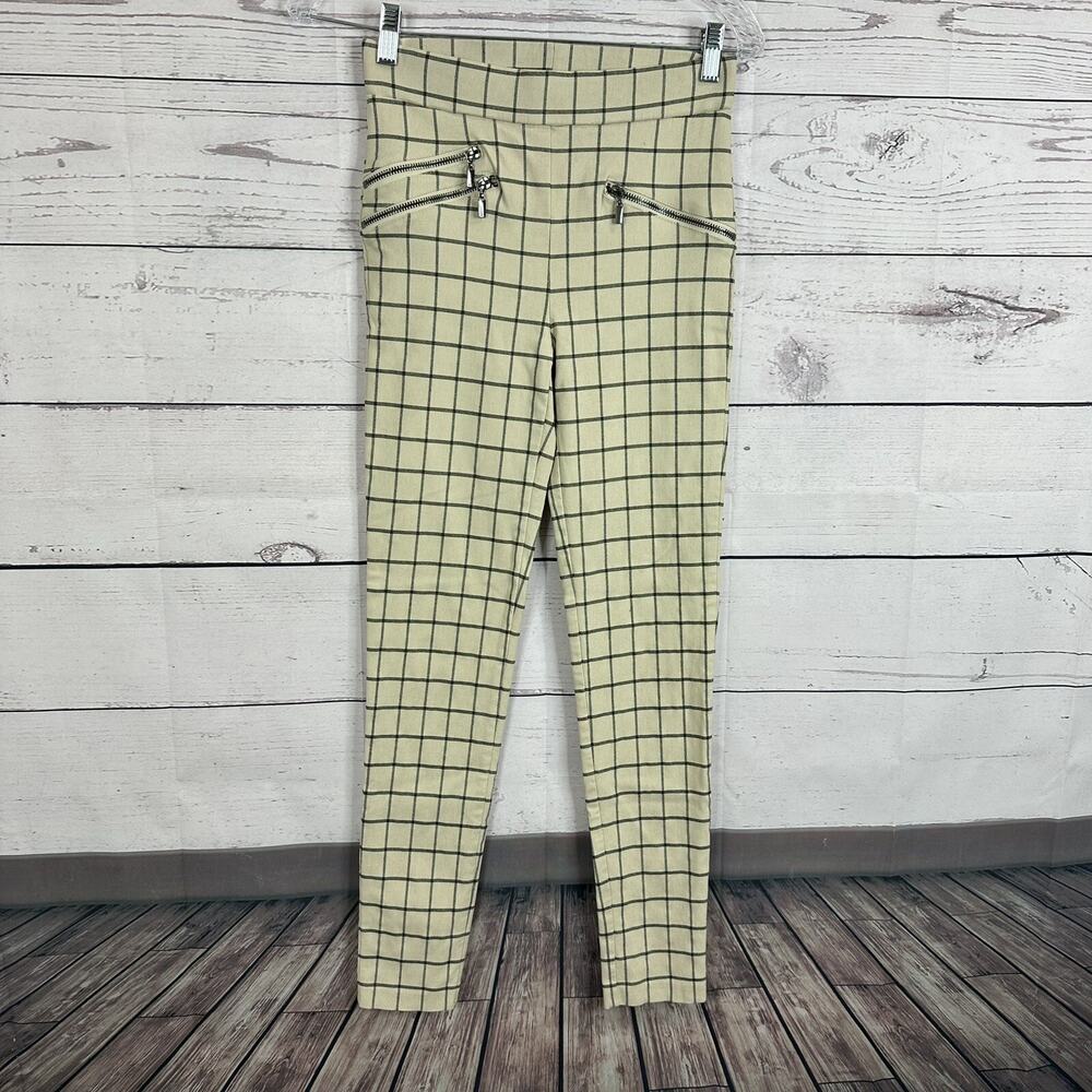 Joseph Ribkoff Pants Women 4 Beige Checkered Slip on Stretch Pull‎ on Office